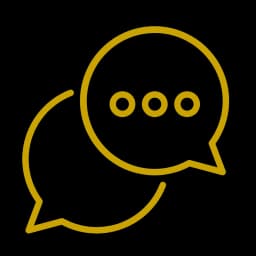 Gold icon of two overlapping speech bubbles representing a personal conversation