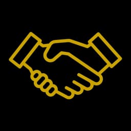 Gold icon of a handshake representing a long-term partnership