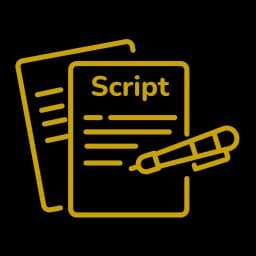 Gold icon of a script and pen representing confidential show materials
