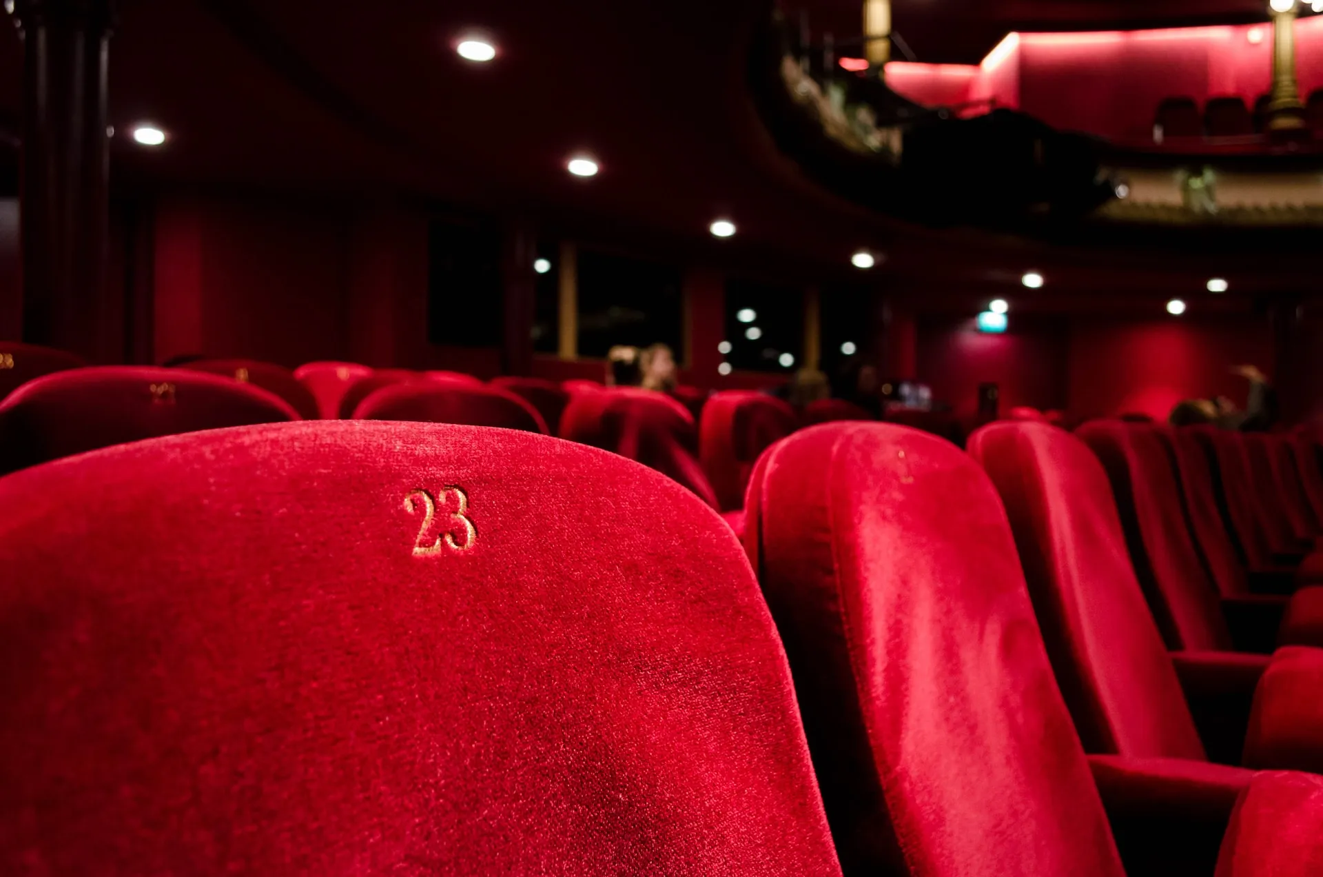 A packed Broadway theater audience facing a brightly lit stage